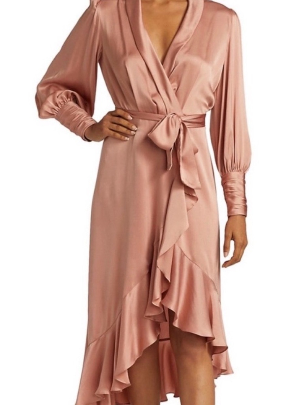 Zimmermann Rose Pink Satin Wrap Midi Dress